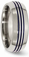 Titanium, Anodized Blue Groove 8mm Comfort-Fit Ring, Size 10.5