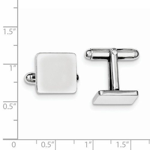 Rhodium-Plated Sterling Silver Square Cuff Links, 14MM
