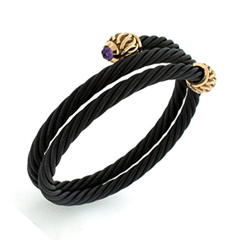 Throne Collection Black Titanium 24mm Cable Link and Bronze Caps Amethyst Bracelet, 6"
