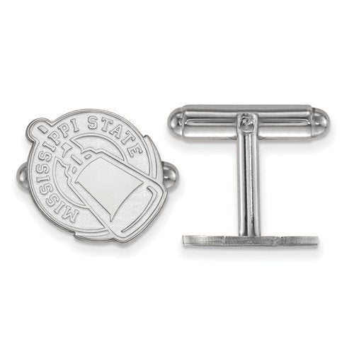 Rhodium-Plated Sterling Silver Mississippi State University Cuff Links, 16X15MM