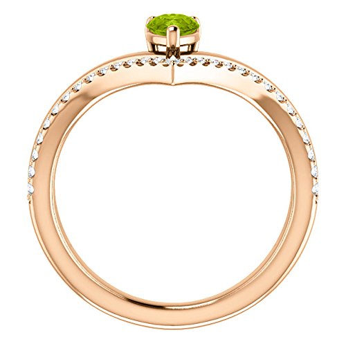 Peridot Pear and Diamond Chevron 14k Rose Gold Ring (.145 Ctw,G-H Color, I1 Clarity)