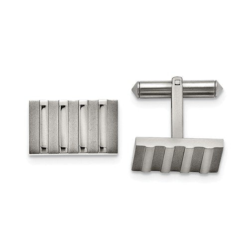 Grey Titanium Satin-Brushed Stripes Rectangle Cuff Links