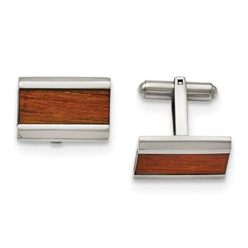 Stainless Steel Red and Orange Wood Inlay Cuff Links