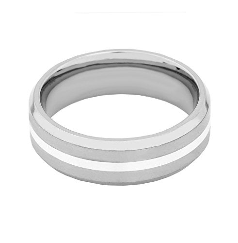 Men's Satin Titanium, Sterling Silver Inlay 7mm Comfort-Fit Band