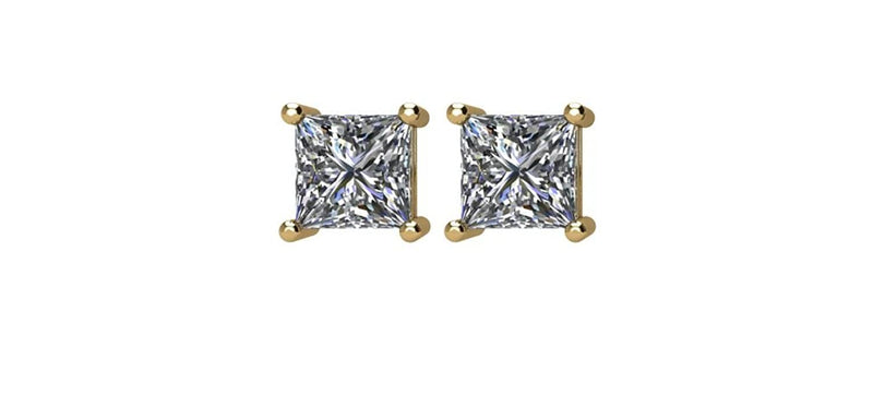2 Ct 14k Yellow Gold Princess Cut Diamond Stud Earrings (2.00 Cttw, GH Color, I1 Clarity)