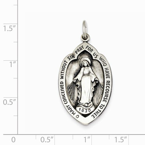 Sterling Silver Antiqued Miraculous Medal (32X16MM)