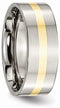 Titanium 14k Yellow Gold Inlay 8mm Flat Band, Size 11.5