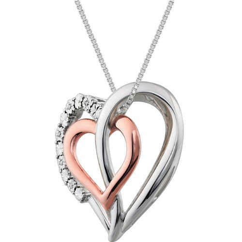 Sterling Silver and Rose Gold Plate Diamond Two Heart Necklace, 18" (.06 Ct, G-I Color, I3 Clarity)