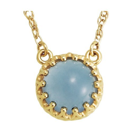 14k Yellow Gold 2.5 Ct Blue Chalcedony Cabochon Necklace, 18"