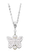 Girl's Sterling Silver White Freshwater Cultured Pearl Butterfly Pendant Necklace, 16" (3-3.25 MM)