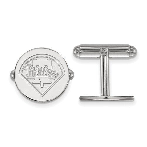 Rhodium-Plated Sterling Silver MLB Philadelphia Phillies Round Cuff Links, 15MM