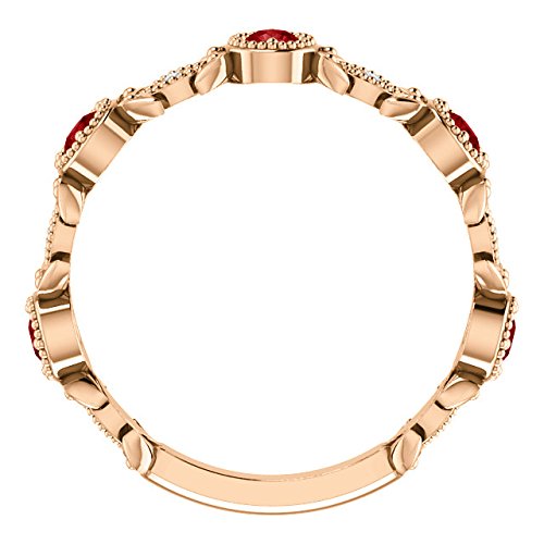 Chatham Created Ruby and Diamond Vintage-Style Ring, 14k Rose Gold (0.03 Ctw, G-H Color, I1 Clarity)