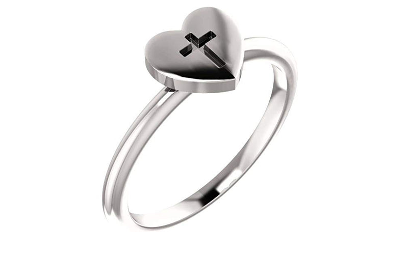 Heart with Cross Rhodium-Plated 14k White Gold Slim Profile Ring