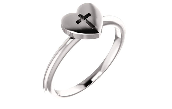 Platinum Heart with Cross Slim Profile Ring