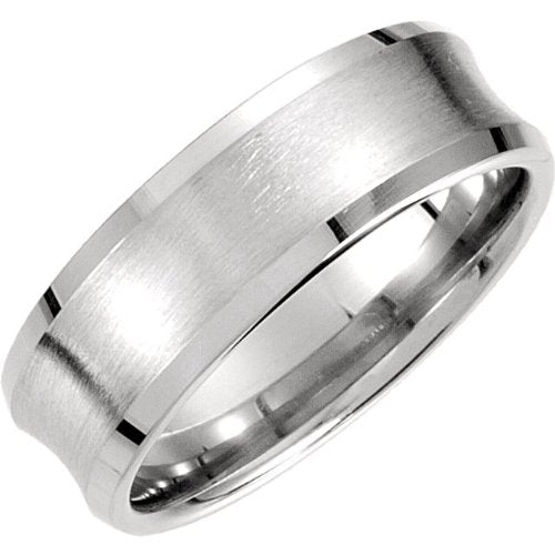 7.5mm 14k White Gold Fancy Beveled Edge Carved Band Sizes 4 to 14