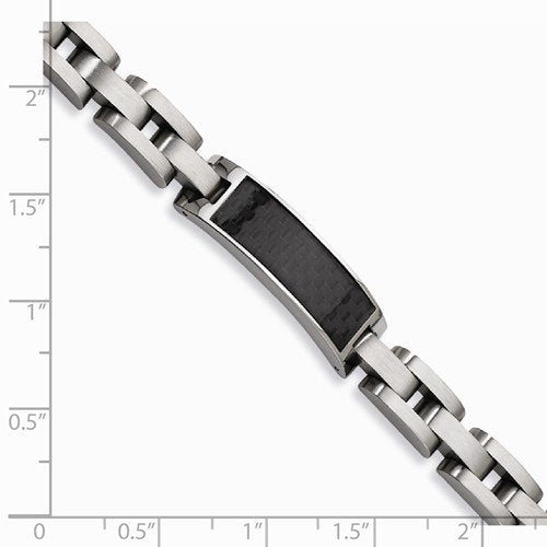 Men's Brushed Stainless Steel 11mm Black Carbon Fiber Bracelet, 9"