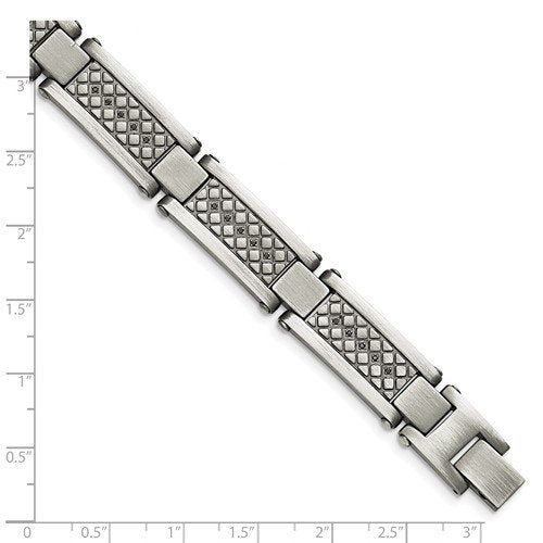 Men's Matte Stainless Steel Black Diamond Antiqued Bracelet, 9" (.1 Ctw)