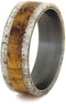 Buckeye Burl, Deer Antler 8mm Comfort-Fit Matte Titanium Band, Size 11.75