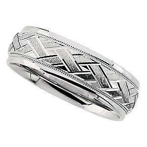 7mm 14k White Gold Comfort Fit Diamond Cut Designer Band, Size 5