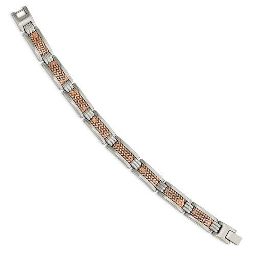 Men's Polished Stainless Steel Rose IP-Plated Bracelet, 8.5"