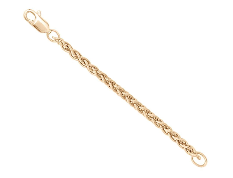 14k Yellow Gold 2.4mm Wheat Chain Extender or Safety Chain, 2.25"