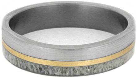 Deer Antler, 14k Yellow Gold 6mm Comfort-Fit Brushed Titanium Wedding Ring, Size 4.75