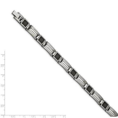 Men's Polished Stainless Steel 8mm Black Carbon Fiber Inlay Bracelet, 8.75"