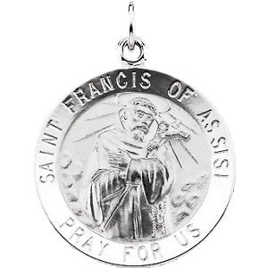 Sterling Silver Round St. Francis of Assisi Medal (22 MM)