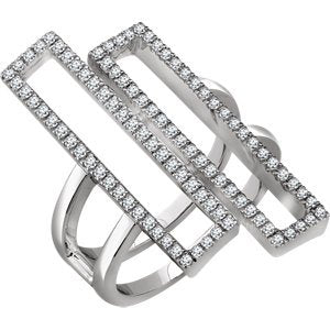 Double Rectangle Geometric Diamond Ring, 14k White Gold, (1/2 Ctw, Color H+, Clarity I1), Size 7