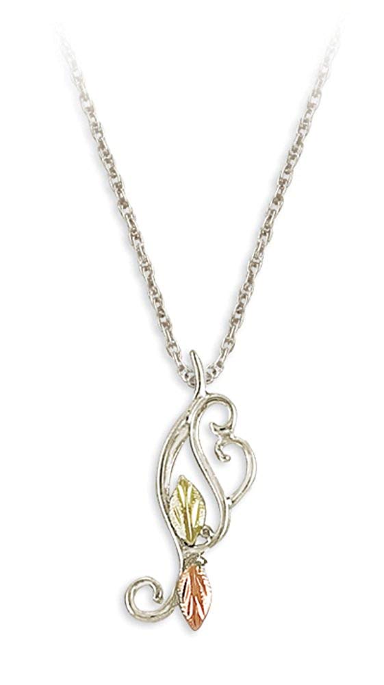 Swirl Pendant Necklace, Sterling Silver, 12k Green and Rose Gold Black Hills Gold Motif, 18"