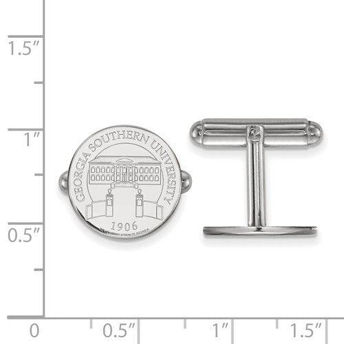 Rhodium-Plated Sterling Silver Georgia Southern University Crest Disc Cuff Links, 15MM