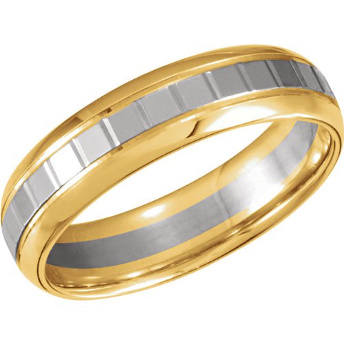 6mm 14k Yellow and White Gold 6mm Two-Tone Comfort Fit Design Band, Size 3.5, 4.5, 5.5