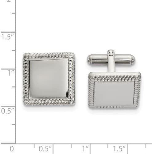 Stainless Steel, Rope Trim Square Cuff Links, 18.18MMX17.42MM