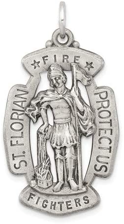 Sterling Silver Antiqued Saint Florian Medal (40X21MM)