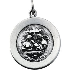 Rhodium Plated Sterling Silver Baptismal Medal (18.75 MM)