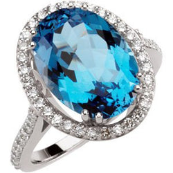 7.50 Ct Swiss Blue Topaz and 1/2 Ctw Diamond Ring in 14k White Gold, (GH, I1, .50 Ctw), Size 7