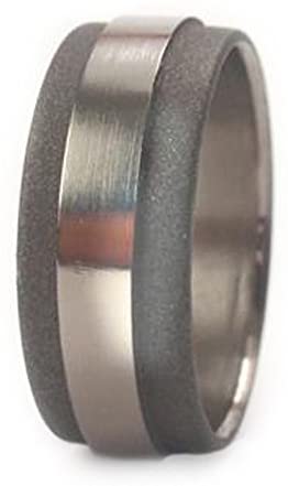 Brushed and Sandblasted 8mm Comfort-Fit Titanium Wedding Band, Size 8.5