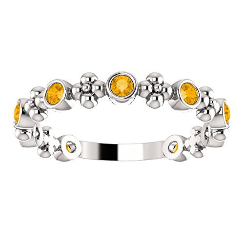 Genuine Citrine Beaded Ring , Rhodium-Plated 14k White Gold