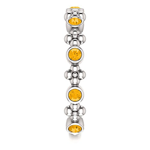 Genuine Citrine Beaded Ring , Rhodium-Plated 14k White Gold