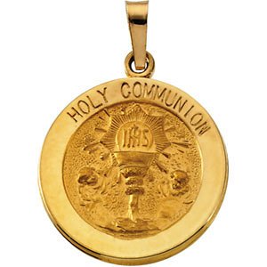 14k Yellow Gold Round Holy Communion Medal (18.25 MM)