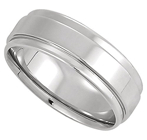 Grooved Flat Edge Comfort Fit 14k White Gold Band 7.5mm, Size 9.5