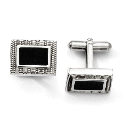 Stainless Steel Polished Black Enamel Rectangle Cuff Links, 14X18MM