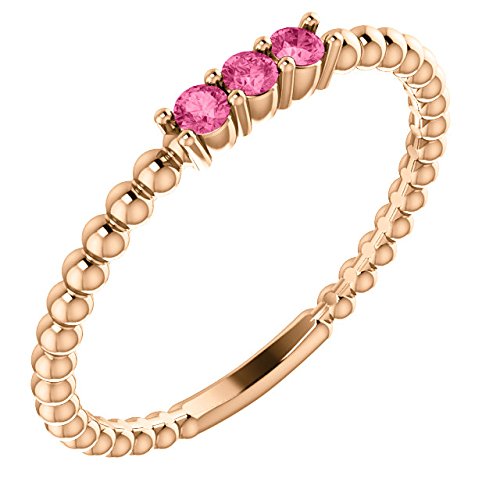 Pink Tourmaline Beaded Ring, 14k Rose Gold, Size 6