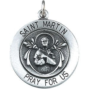 Rhodium Plated Sterling Silver Round St. Martin de Porres Medal Necklace, 18" (18.25MM)