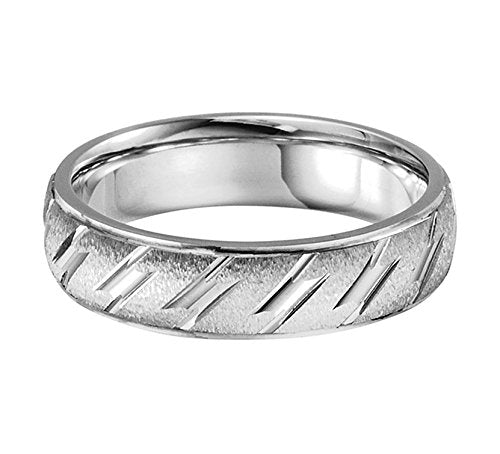 Sterling Sliver Ice-Finish, Diamond-Cut Grooved 6mm Comfort-Fit Band, Size 10