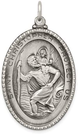 Sterling Silver Antiqued Saint Christopher Medal (43X27 MM)