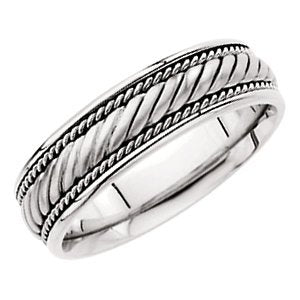 6.75mm 14k White Gold Hand Woven Braid and Rope Trim Comfort Fit Ring, Size 5.5