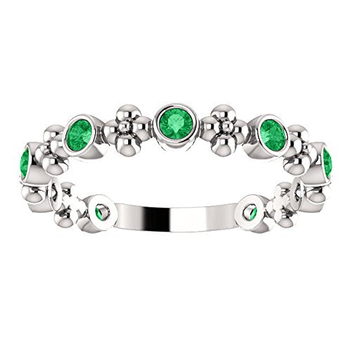 Created Emerald Beaded Ring, Rhodium-Plated 14k White Gold
