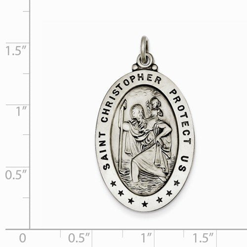 Sterling Silver Saint Christopher Medal Charm Pendant (40X20 MM)