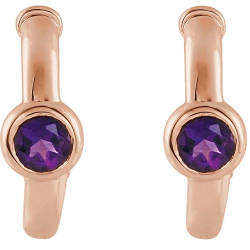 Amethyst J-Hoop Earrings, 14k Rose Gold